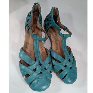 Cobb Hill Fisherman  T Strap Teal Leather Cutout Gladiator Sandals Women Size 8M